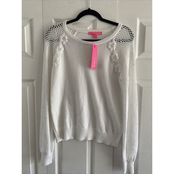 NEW Lilly Pulitzer Womens Medium Resort White Faira Sweater Pearl Knit Sleeve - Picture 1 of 9